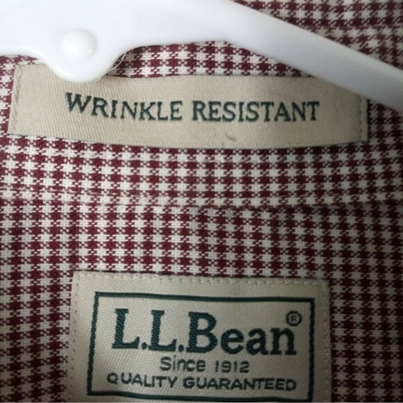 LL Bean Shirt Mens LT Red Micro Check Wrinkle Resistant Button Down Preppy - Picture 5 of 6